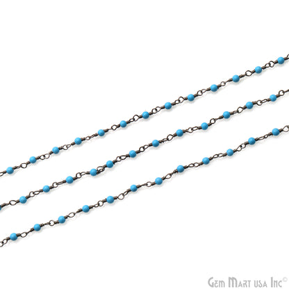 Turquoise Smooth Beads 2-2.5mm Oxidized Wire Wrapped Rosary Chain