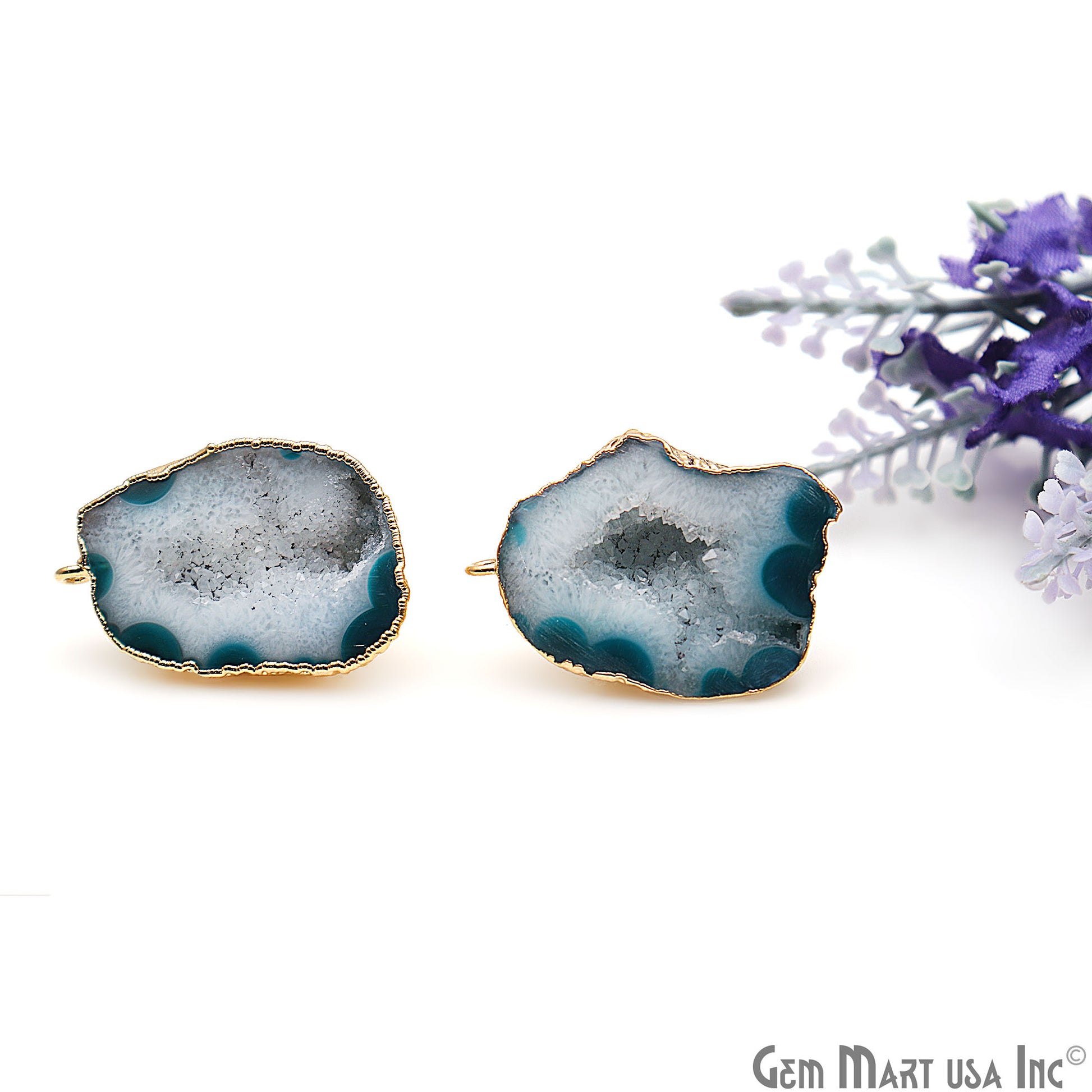 DIY Agate Slice Geode Druzy 22x32mm Gold Electroplated Loop Connector Studs Earrings - GemMartUSA