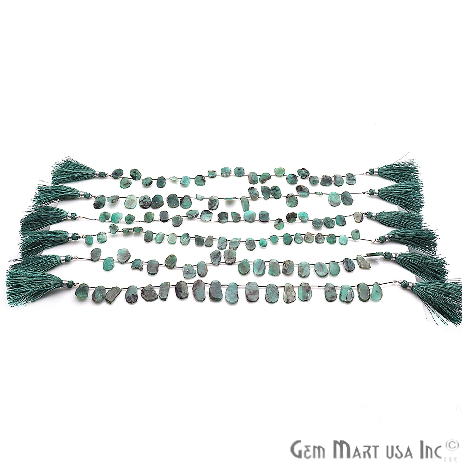 Rough Emerald Gemstone 14X10mm Beaded Handmade Silver Wire Rondelle - GemMartUSA