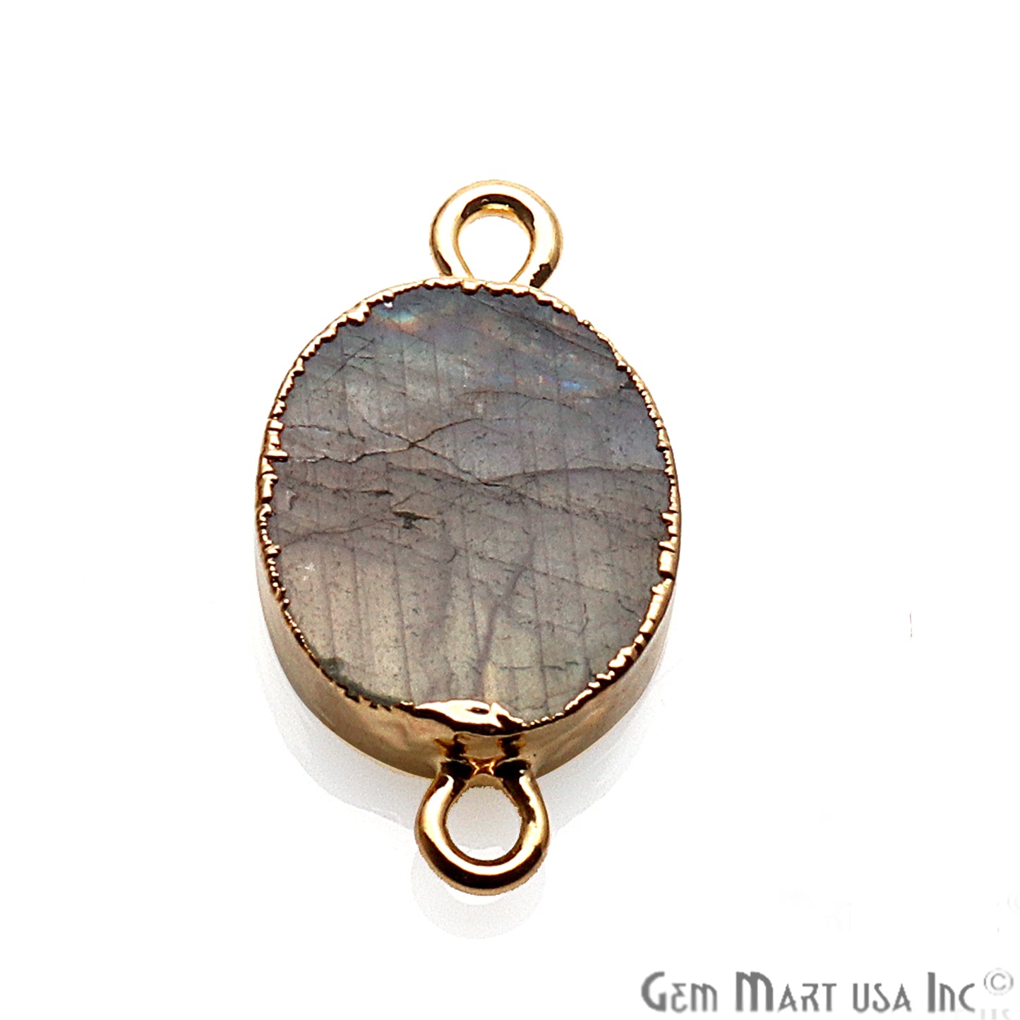 Labradorite 9x11mm Oval Shape Gold Edge Double Bail Connector - GemMartUSA