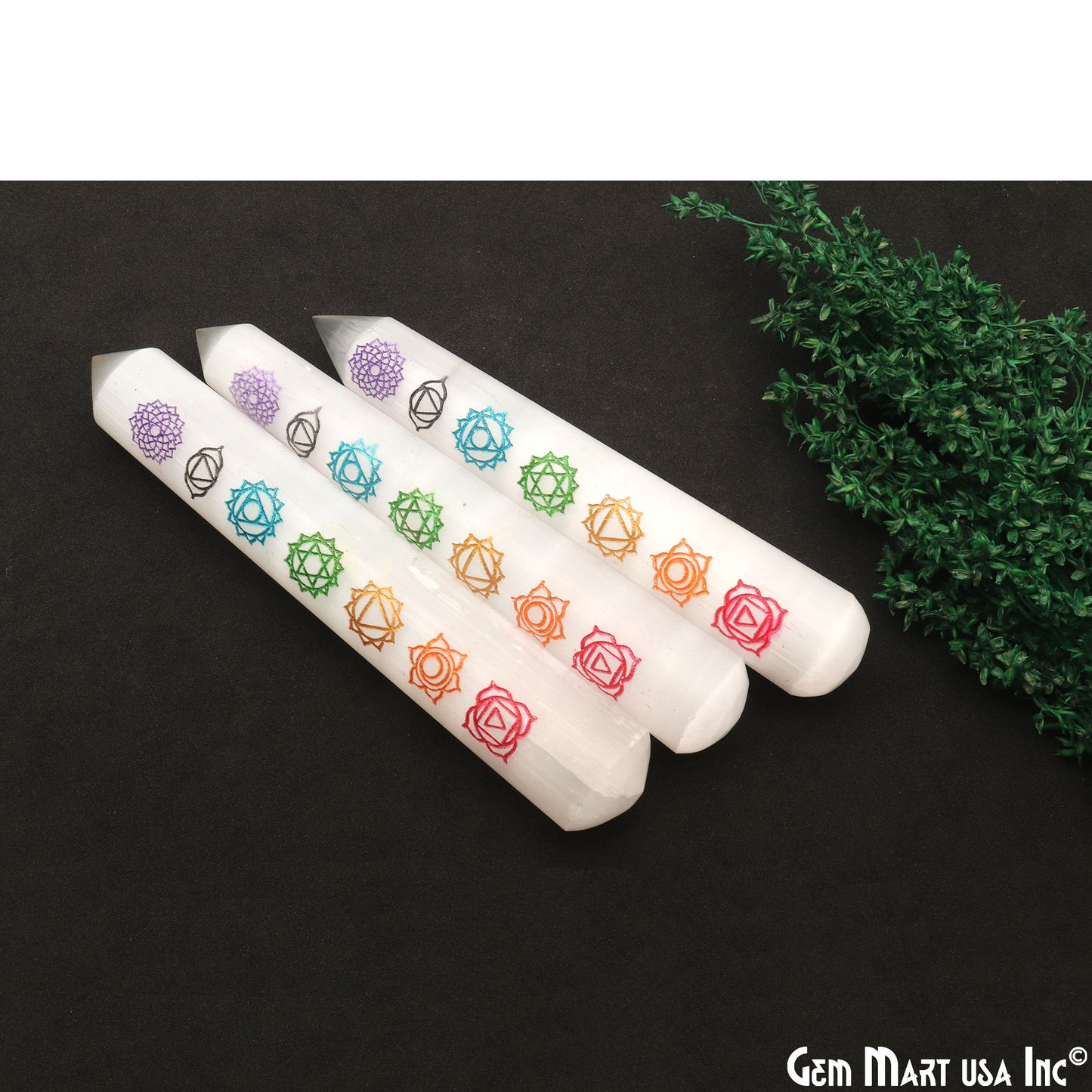 White Selenite Pencil Shape 125x22mm Engraved 7 Chakra Of Life Symbols Healing Meditation Gemstones