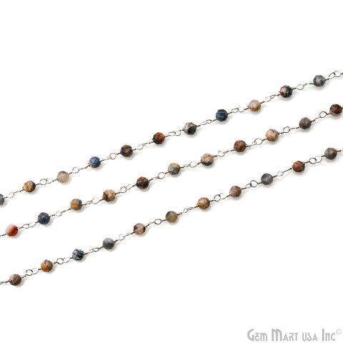Pietersite 3-3.5mm Silver Plated Beaded Wire Wrapped Rosary Chain