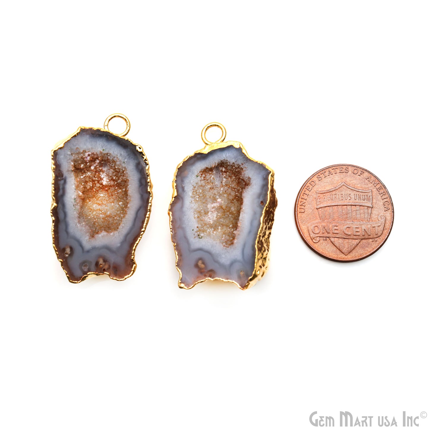 Geode Druzy 32x19mm Organic Gold Electroplated Single Bail Gemstone Earring Connector 1 Pair