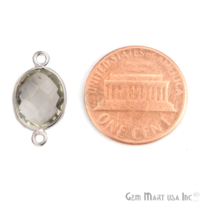 Green Amethyst 8x10mm Oval Double Bail Silver Bezel Connector