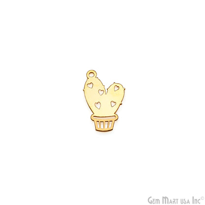 Potted cactus Shape Laser Finding Gold Plated 22.8x14.3mm Charm For Bracelets & Pendants