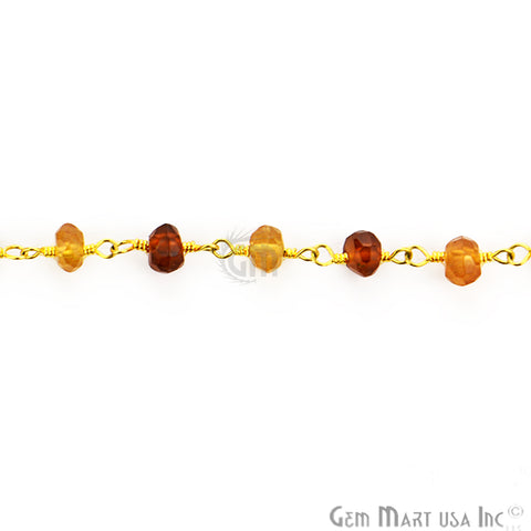 Hessonite 6-7mm Gold Plated Wire Wrapped Rosary Chain - GemMartUSA (763729936431)