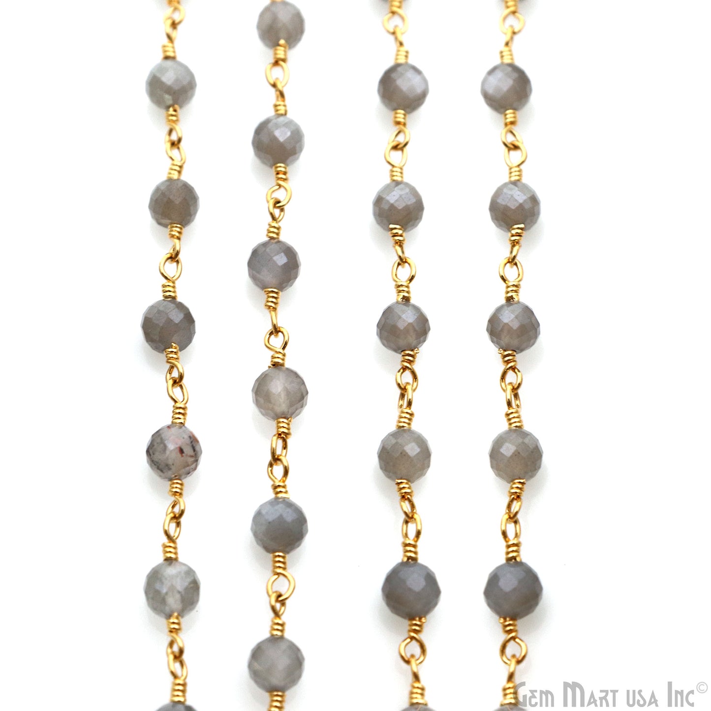 Mistique Labradorite Gemstone Faceted Beads 4mm Gold Plated Wire Wrapped Bead Rosary Chain