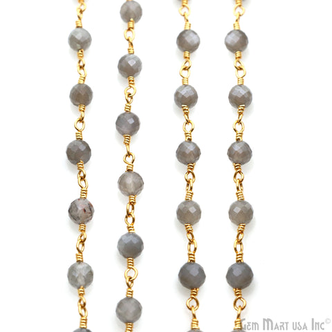 Mistique Labradorite Gemstone Faceted Beads 4mm Gold Plated Wire Wrapped Bead Rosary Chain