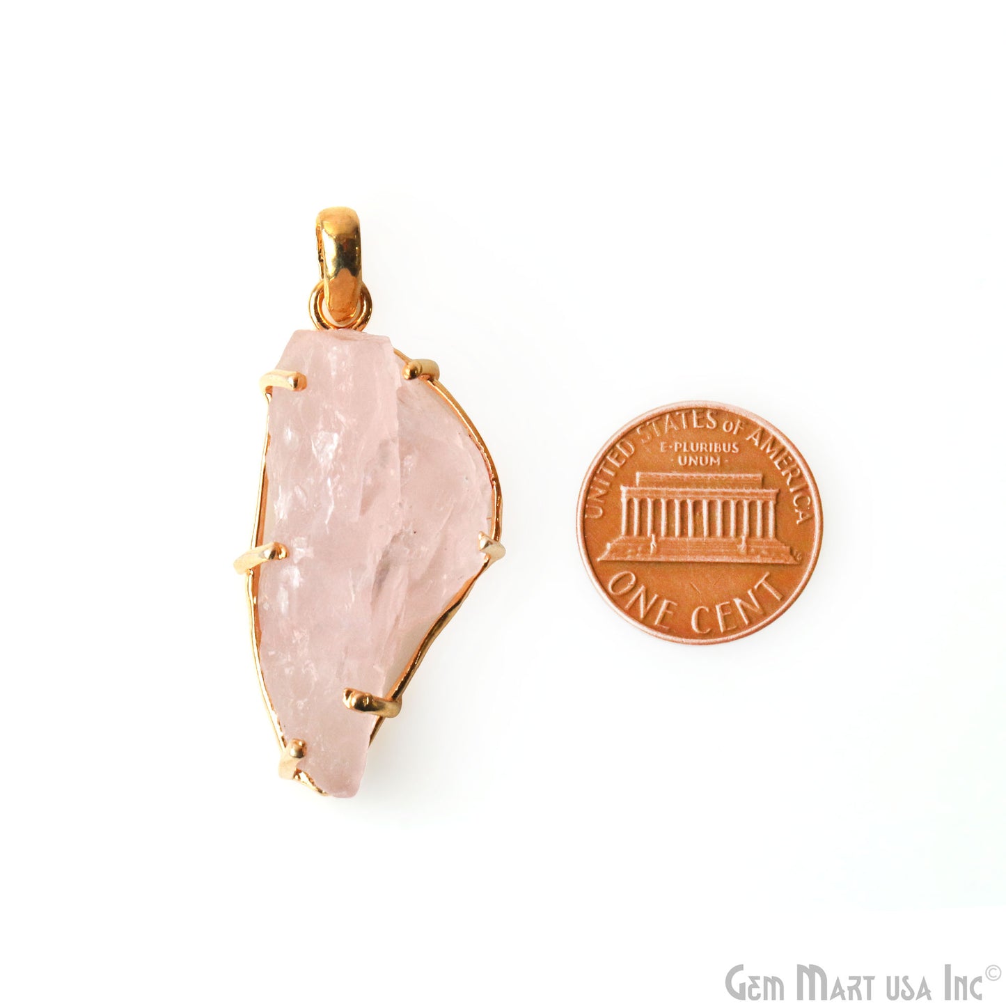 Natural Morganite Organic 40x18mm Gold Plated Prong Setting Single Bail Gemstone Pendant