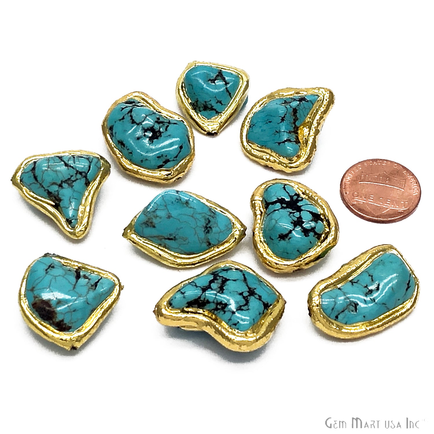 Turquoise Gemstone Gold Edge Free Form Drilled Beads - GemMartUSA
