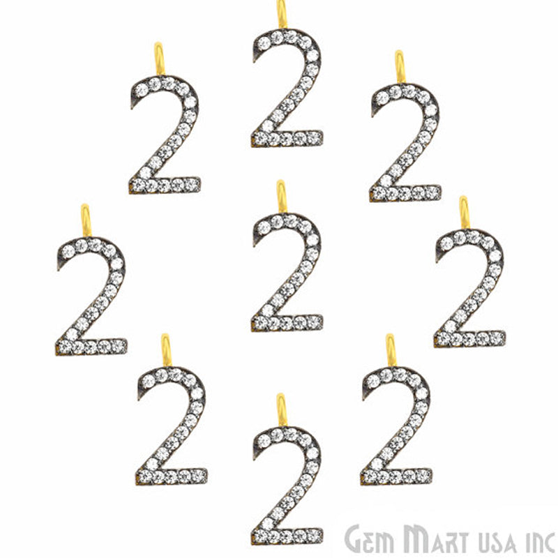 2' Numbering CZ Pave Gold Vermeil Charm for Bracelet & Pendants - GemMartUSA