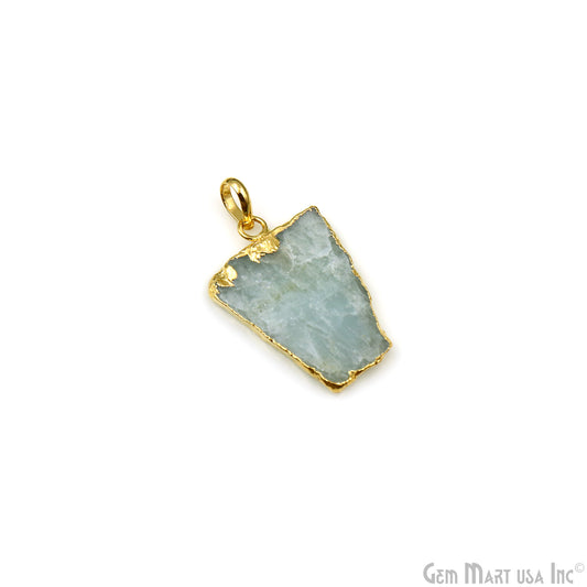 Aquamarine Free Form shape 33x22mm Gold Electroplated Gemstone Single Bail Pendant