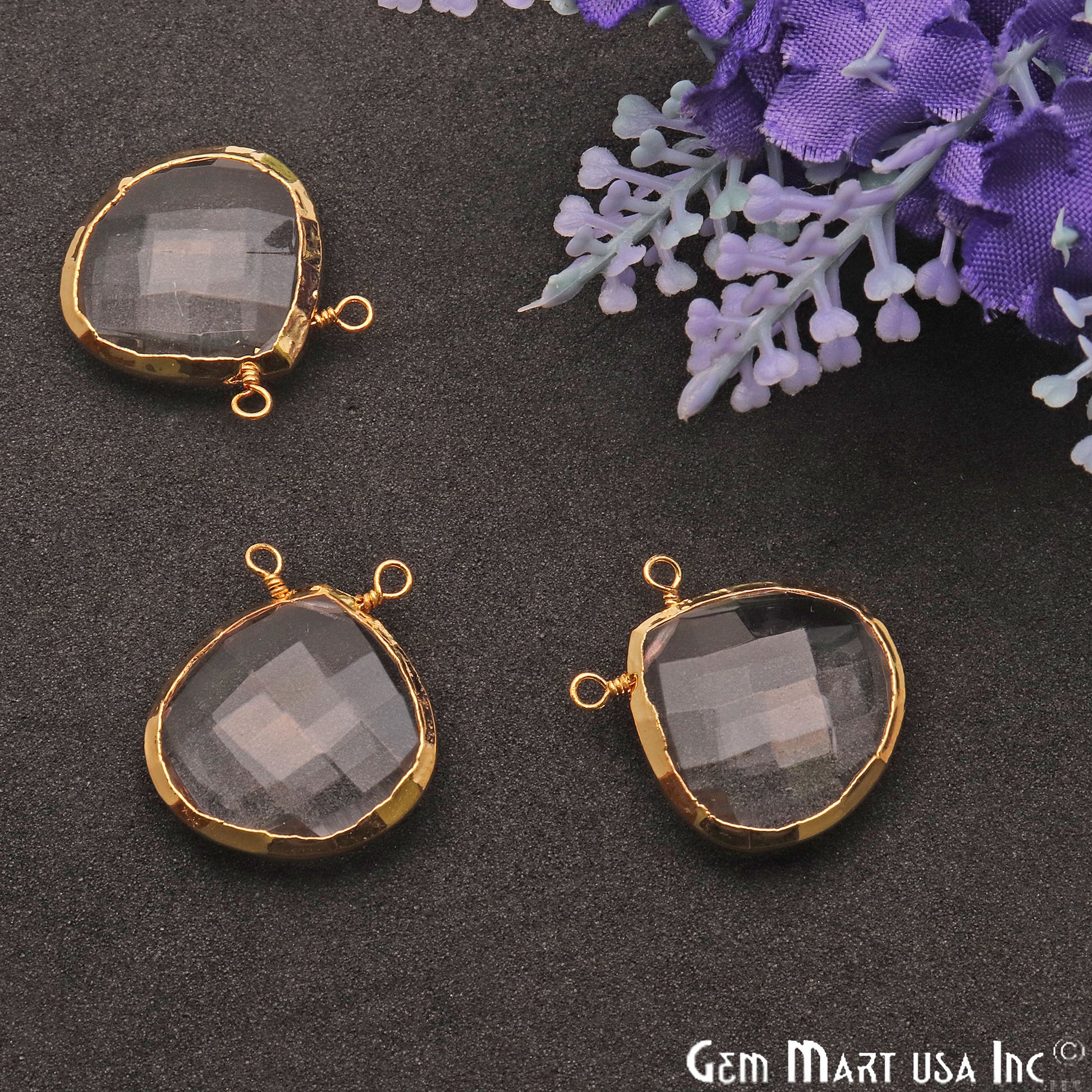 Gemstone 22x20mm Heart Shape Gold Electroplated Connector (Pick Your Gemstone) - GemMartUSA