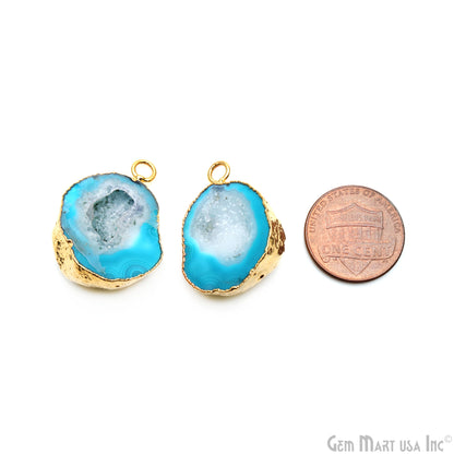 Geode Druzy 22x28mm Organic Gold Electroplated Single Bail Gemstone Earring Connector 1 Pair