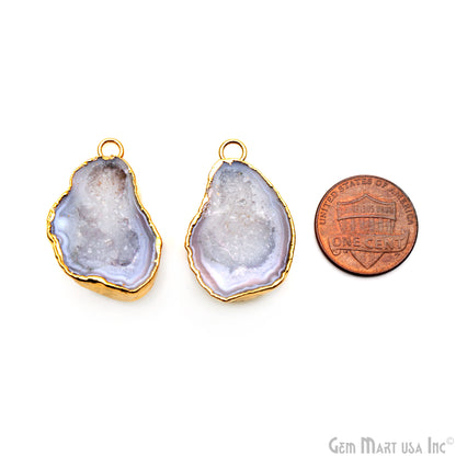 Geode Druzy 31x18mm Organic Gold Electroplated Single Bail Gemstone Earring Connector 1 Pair