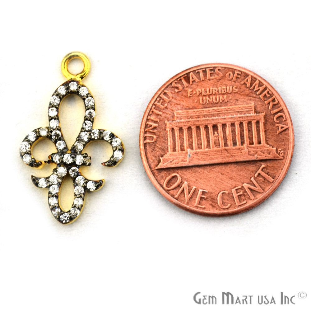 Fleur de lis' CZ Pave Gold Vermeil Charm for Bracelet & Pendants - GemMartUSA