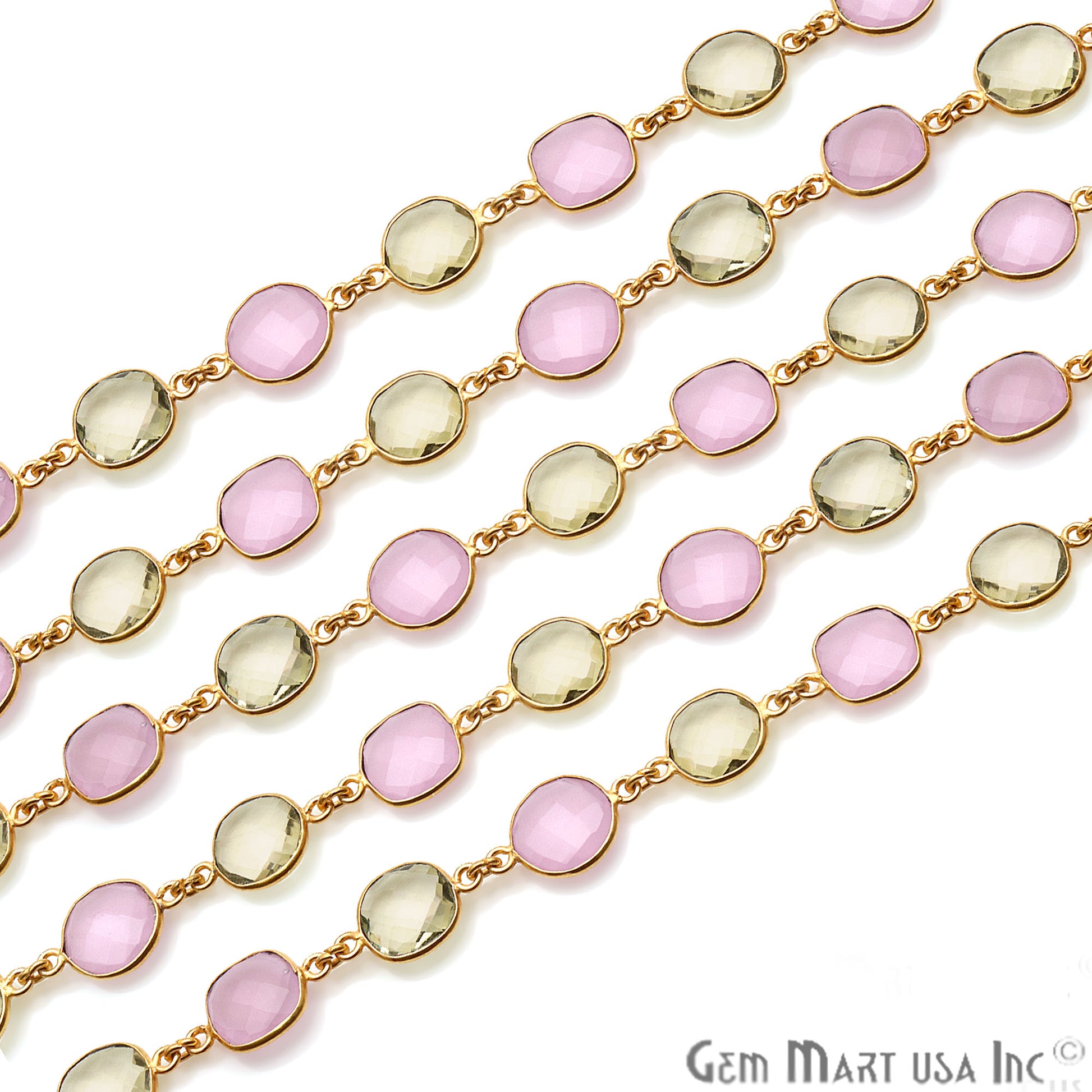 Rose Chalcedony With Lemon Topaz 10mm Free Form Gold Continuous Connector Chain - GemMartUSA