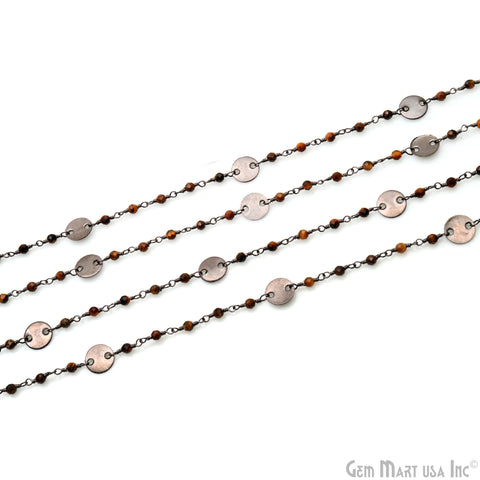 Tiger Eye 3-3.5mm Oxidized Wire Wrapped Beads Rosary Chain