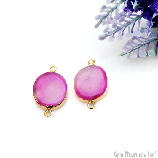 Agate Slice 15x26mm Organic Gold Electroplated Gemstone Earring Connector 1 Pair