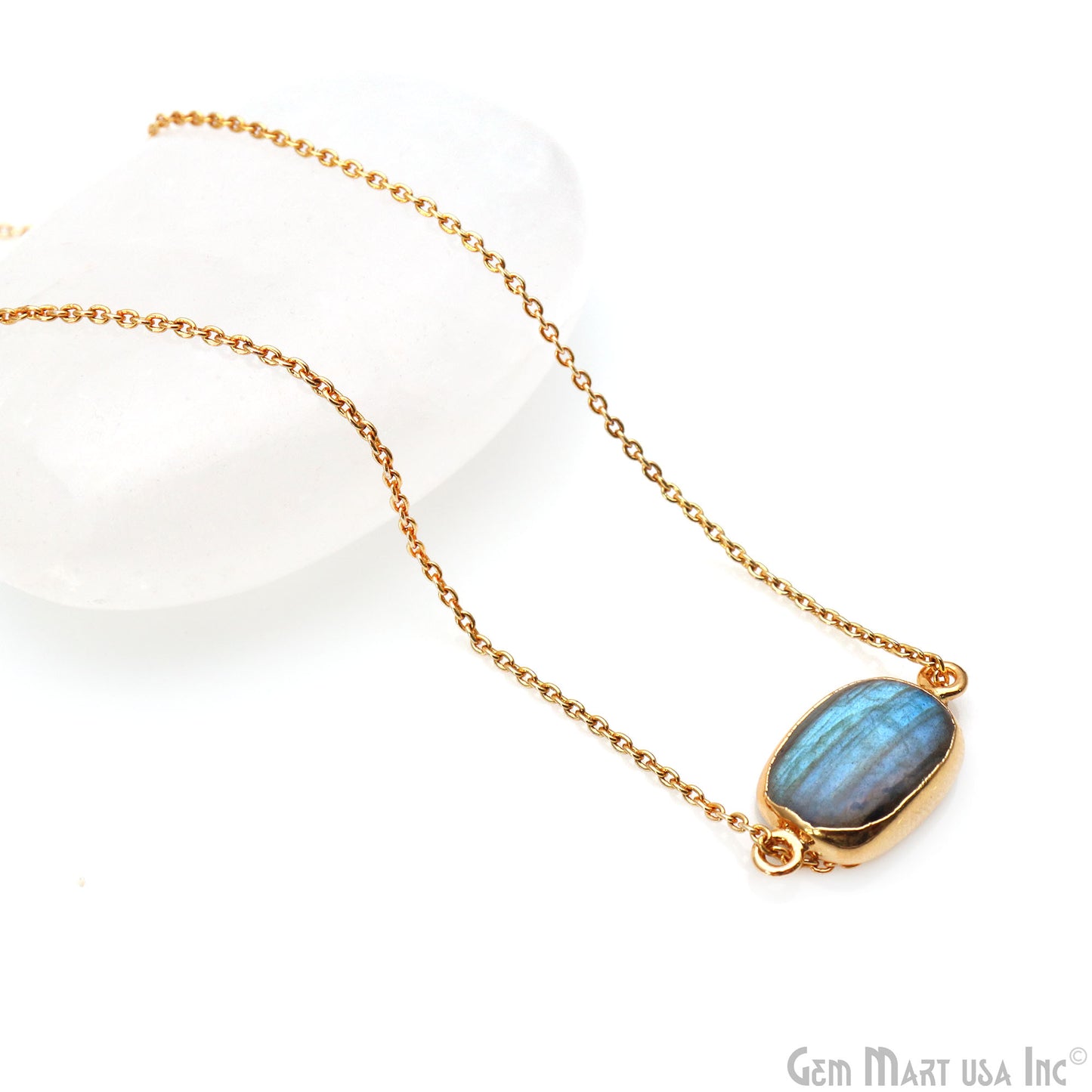 Flashy Labradorite 24x12mm Cabochon Octagon Double Bail Gold Electroplated Gemstone Connector