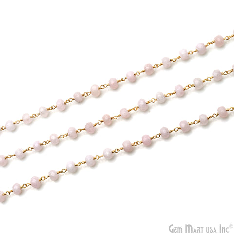 Light Pink Jade Faceted 5-6mm Gold Wire Wrapped Beads Rosary Chain