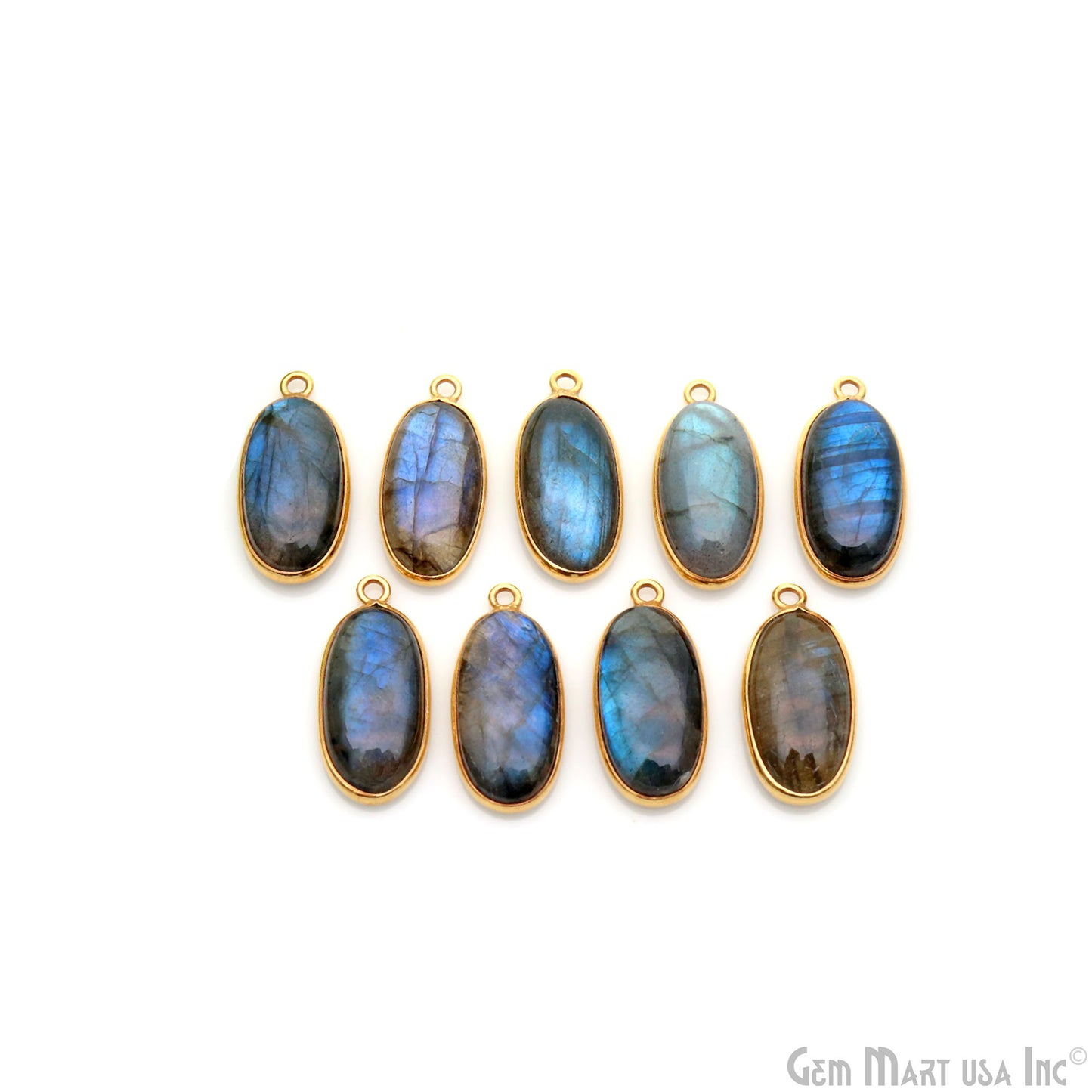 Flashy Labradorite 22x10mm Cabochon Oval Single Bail Gold Plated Gemstone Connector