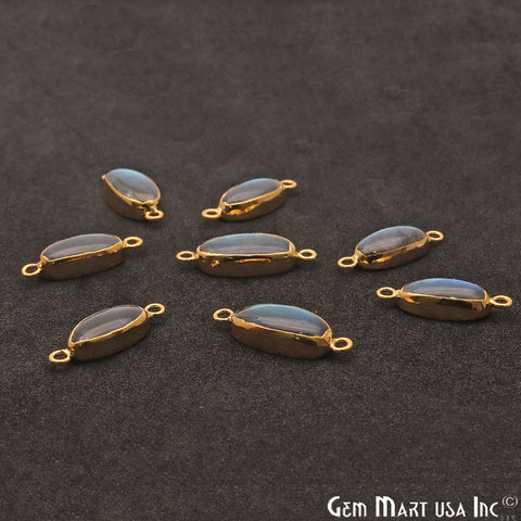 Labradorite Cabochon 23x8mm Oval Gold Electroplated Double Bail Gemstone Connector - GemMartUSA
