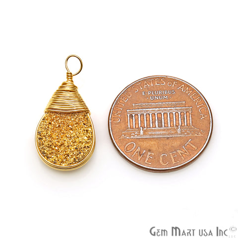 Golden Druzy Gold Plated Wire Wrapped Single Bail Gemstone Connector - GemMartUSA