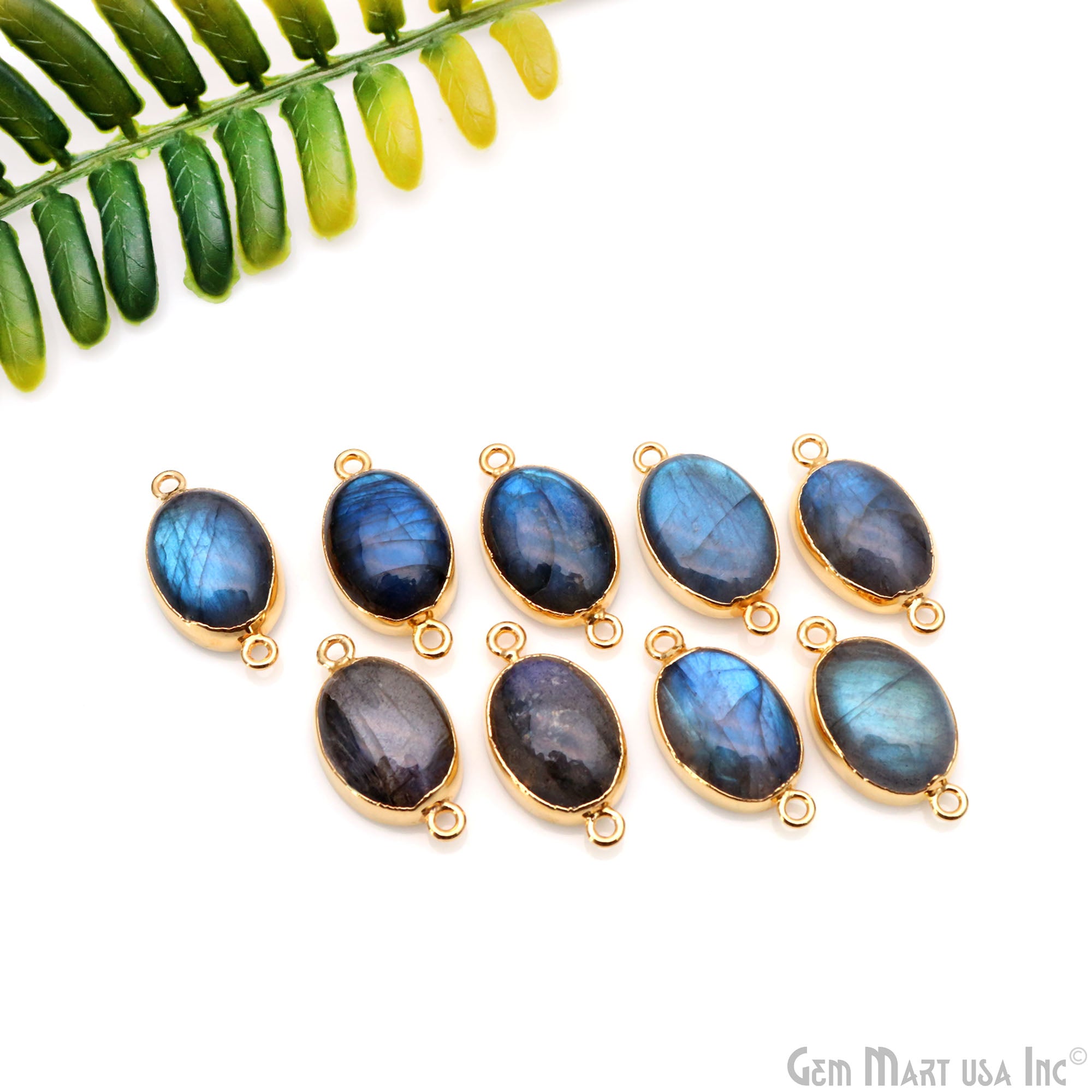 Flashy Labradorite 25x13mm Cabochon Oval Double Bail Gold Electroplated Gemstone Connector