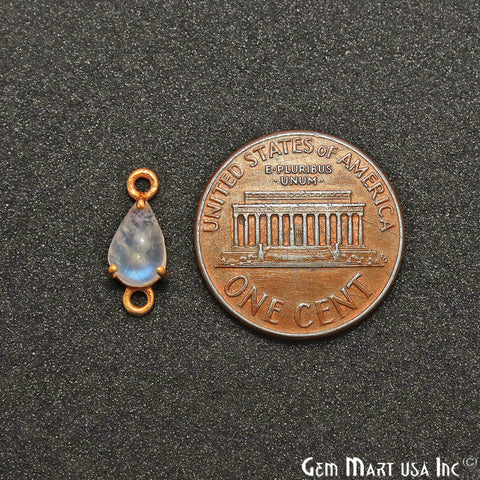 Rainbow Moonstone Cabochon Pears Prong Gold Plated Bail Connector - GemMartUSA