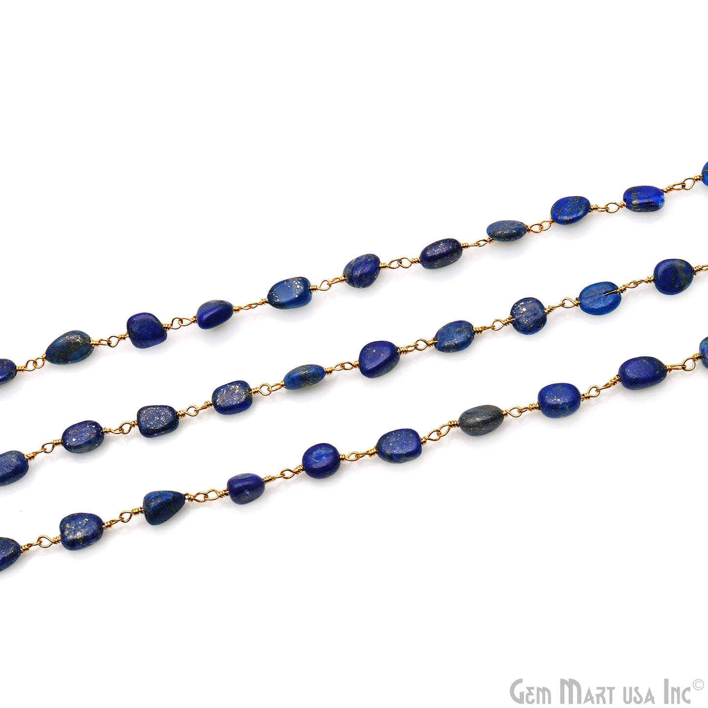 Lapis 8x5mm Tumble Beads Gold Plated Rosary Chain