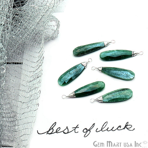 Emerald Silver Wire Wrapped 41x8mm Jewelry Making Pears Shape Connector - GemMartUSA