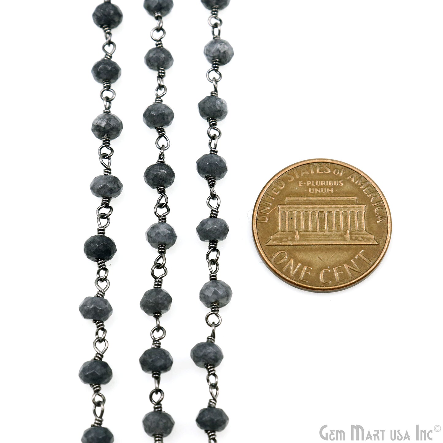 Gray Jade Faceted Beads 4mm Oxidized Gemstone Rosary Chain