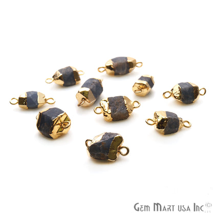 Rough Sapphire Gemstone 15x8mm Gold Edged Double Bail Bracelets Charm Connectors - GemMartUSA