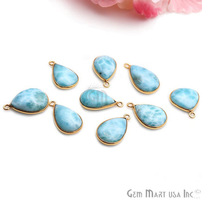 Larimar Cabochon Gemstone 22x13mm Gold Plated Connector - GemMartUSA