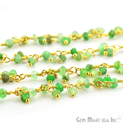 Chrysoprase Faceted Beads Gold Wire Wrapped Cluster Dangle Chain - GemMartUSA (764166144047)