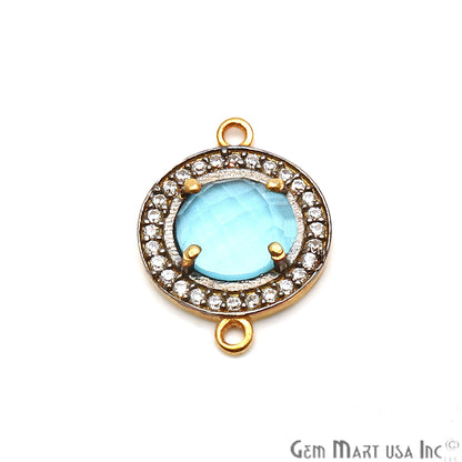 Blue Topaz Round 10mm Black Pave Double Bail Gemstone Connector - GemMartUSA