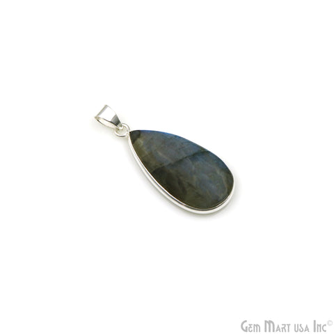 Labradorite Gemstone Pears 39x18mm Sterling Silver Necklace Pendant 1PC