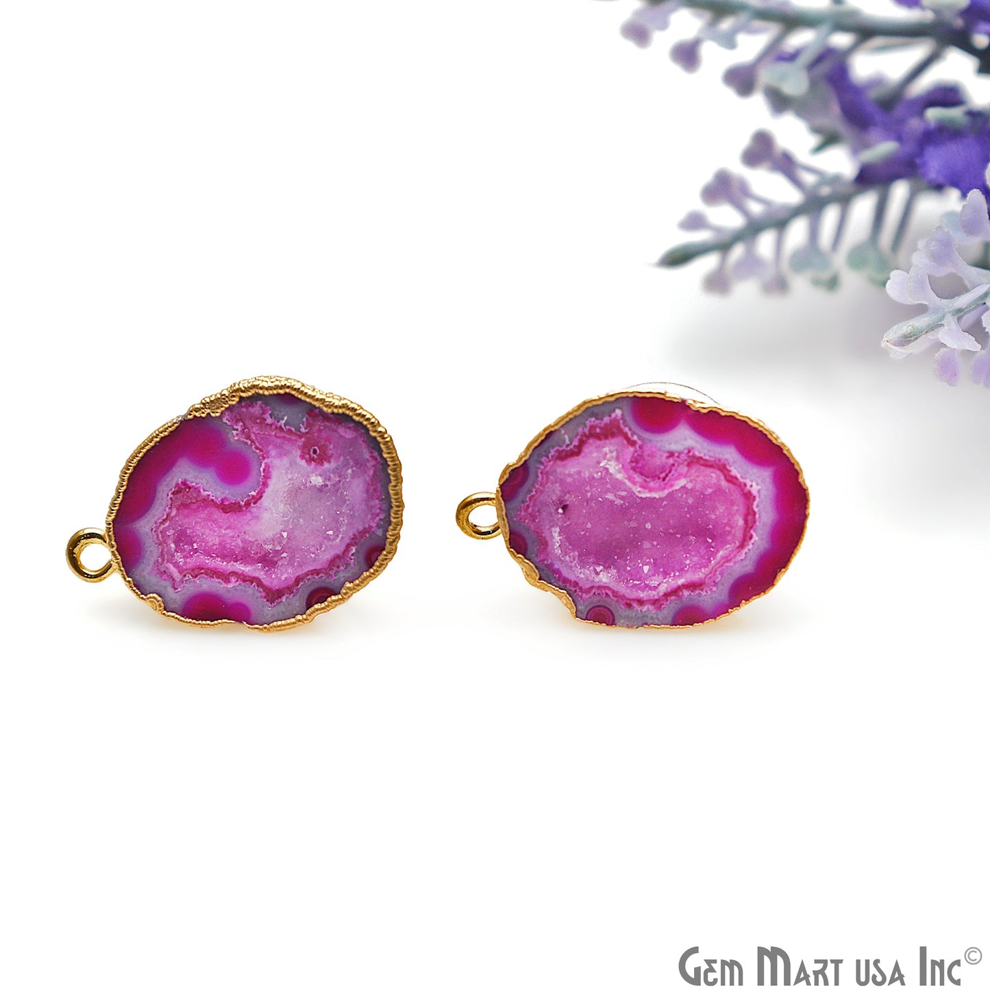 DIY Agate Slice Geode Druzy Gold Edged Loop Connector Studs Earrings