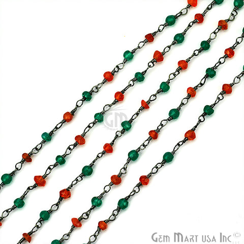 Carnelian With Green Onyx Gemstone Beaded Wire Wrapped Rosary Chain - GemMartUSA