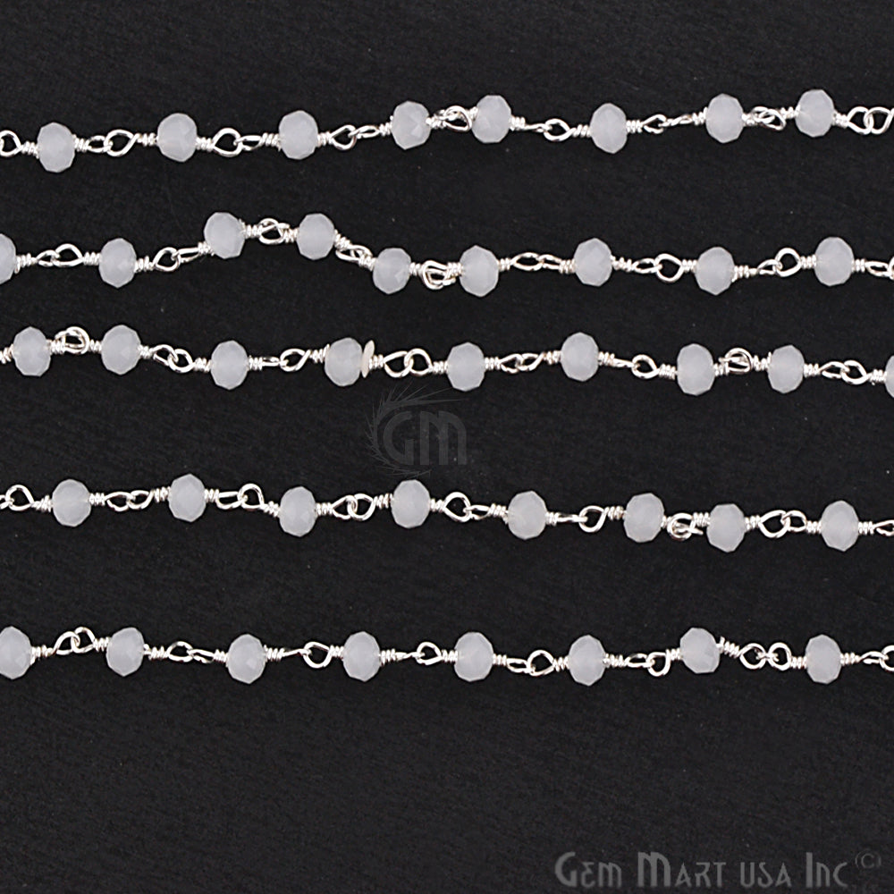 White Chalcedony Silver Plated Beaded Wire Wrapped Rosary Chain (763982839855)