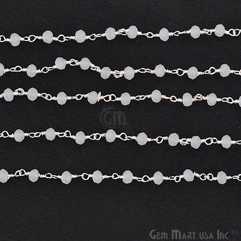 White Chalcedony Silver Plated Beaded Wire Wrapped Rosary Chain (763982839855)