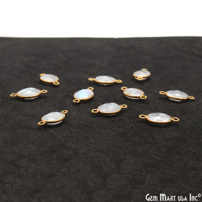 Rainbow Moonstone Faceted Oval 8x10mm Gold Plated Double Bail Connector