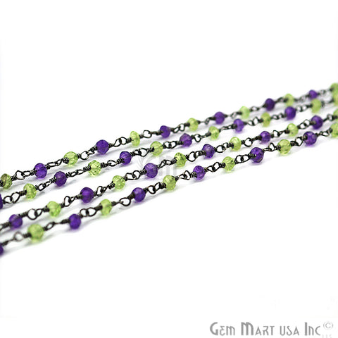 Amethyst With Peridot Beads Oxidized Wire Wrapped Rosary Chain