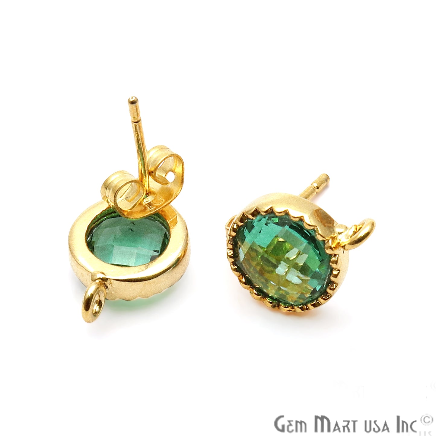 DIY Round 13x9mm Gold Bail Gemstone stud Earring (Pick Your Gemstone) - GemMartUSA