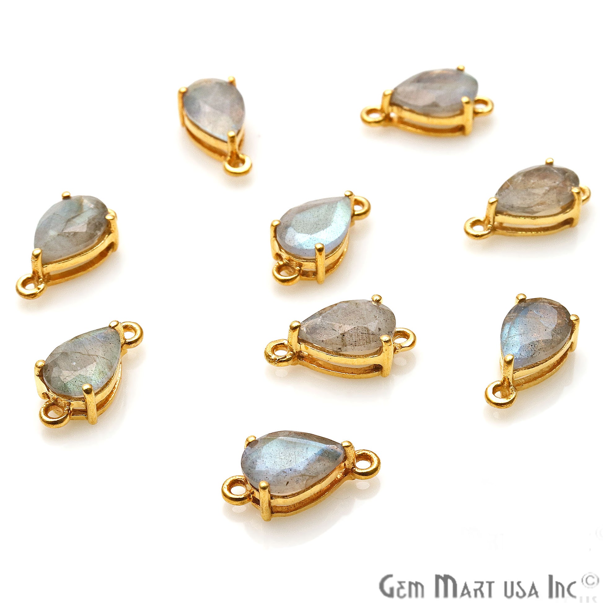 Labradorite Prong Setting Gold Plated Flashy Gemstone Connector - GemMartUSA