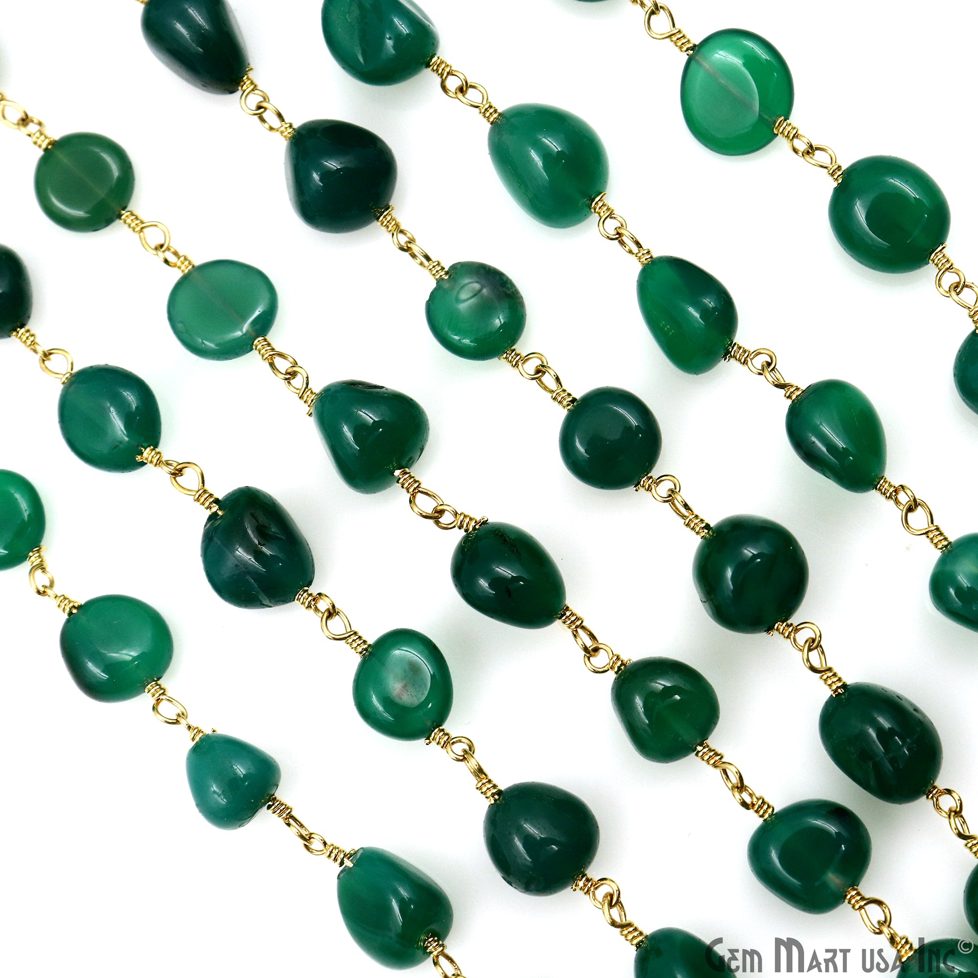 Green Onyx 8x5mm Tumble Beads Gold Plated Rosary Chain