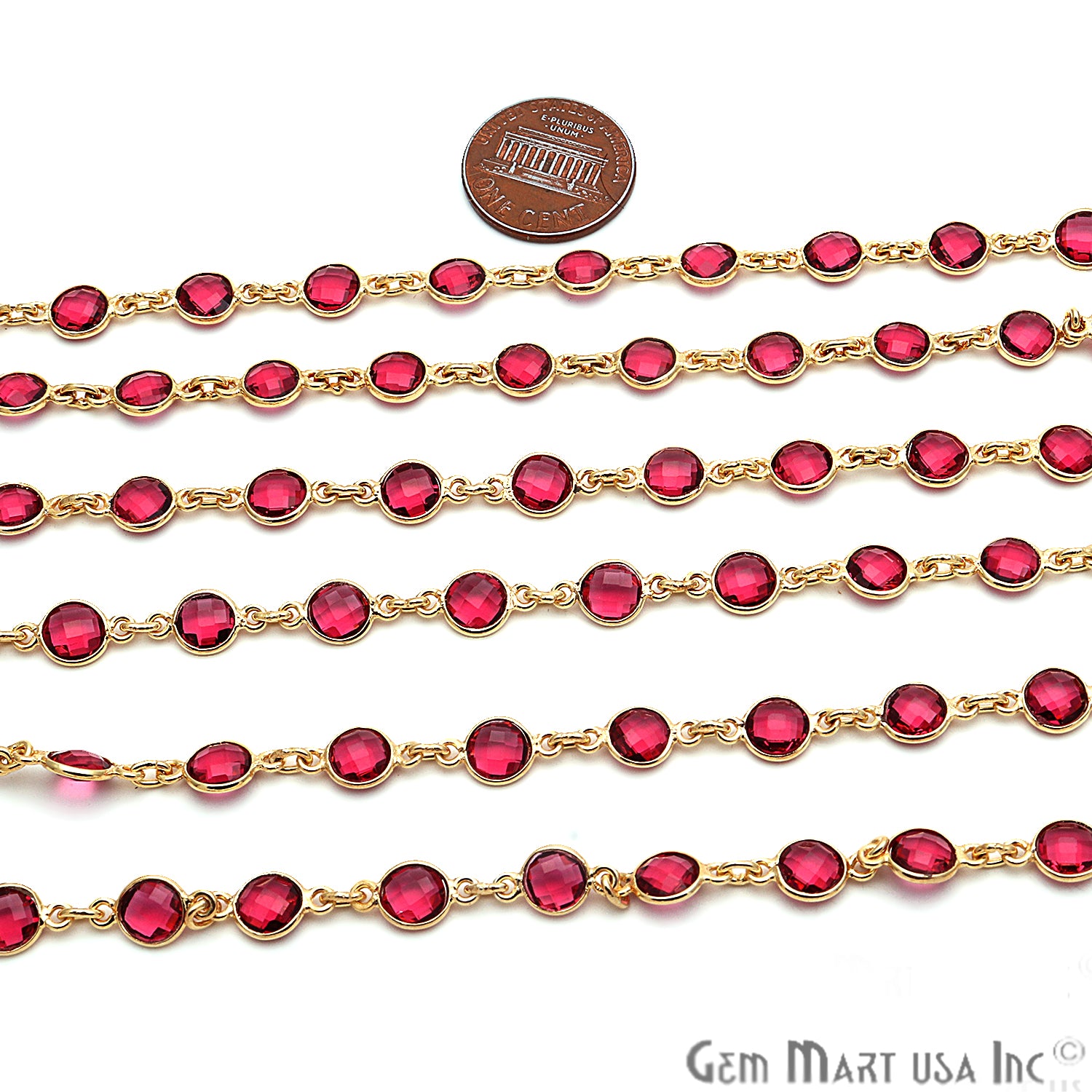 Pink Tourmaline 5mm Bezel Link Gold Plated Continuous Connector Chain - GemMartUSA