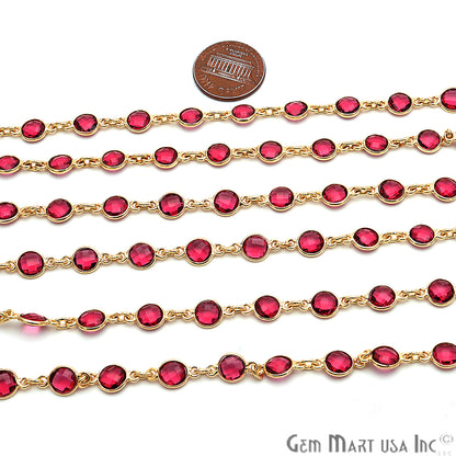 Pink Tourmaline 5mm Bezel Link Gold Plated Continuous Connector Chain - GemMartUSA