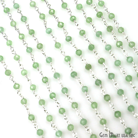 Green Monalisa 3-3.5mm Beads Silver Wire Wrapped Rosary Chain